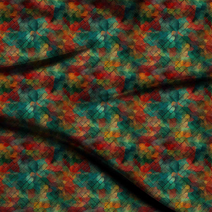 teal green geometric digital print fabric texture — medium scale closeup