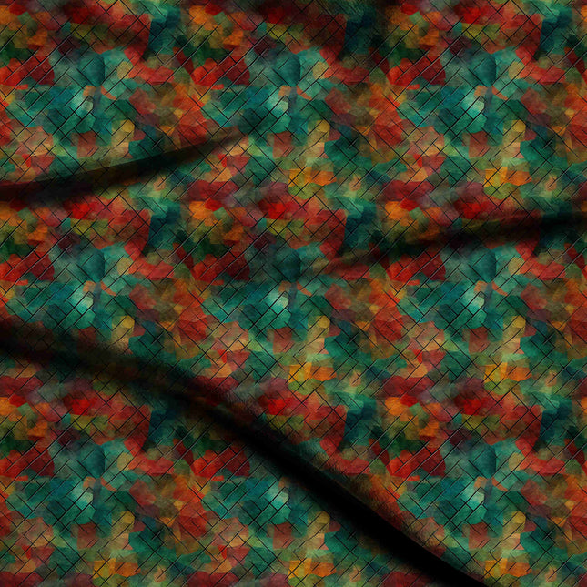 teal green geometric digital print fabric texture — medium scale closeup