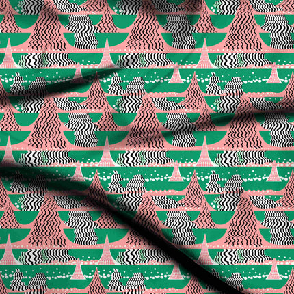 Emerald Green Geometric Digital Print Fabric for Set | Winter Wear - 4832