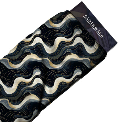 midnight black abstract print fabric draped — kaftan styling