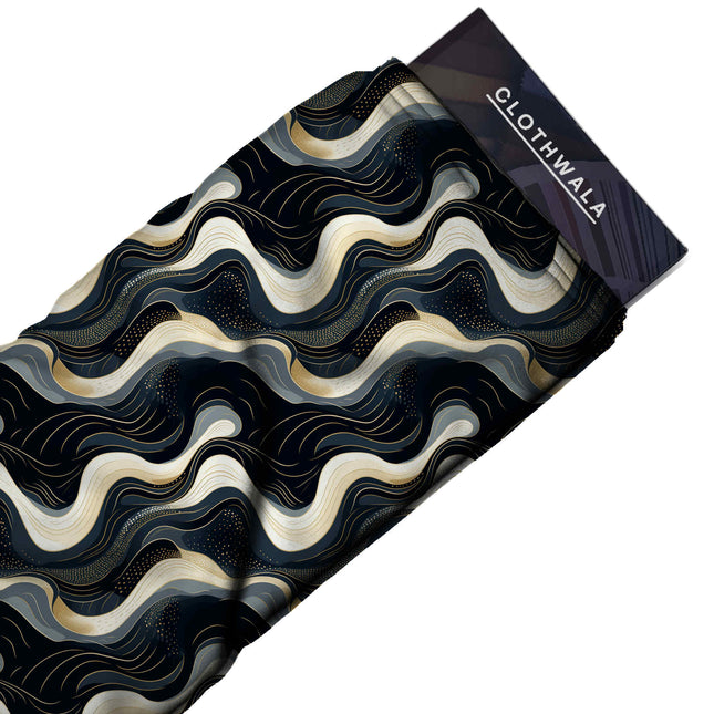 midnight black abstract print fabric draped — kaftan styling