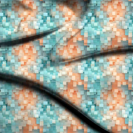 teal geometric digital print fabric texture — fine scale closeup