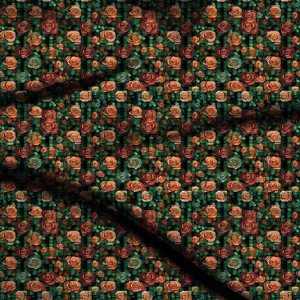 burnt sienna floral digital print fabric texture — medium scale closeup