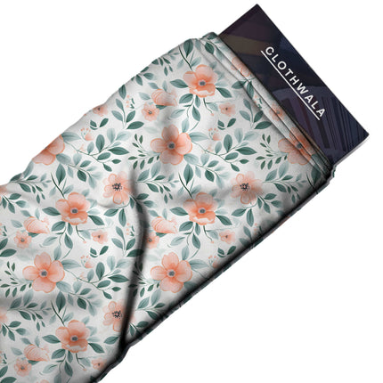 peach nectar floral fabric detail — matte finish digital print closeup