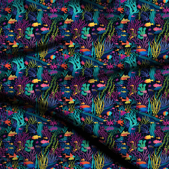 midnight blue tropical print fabric draped — saree styling