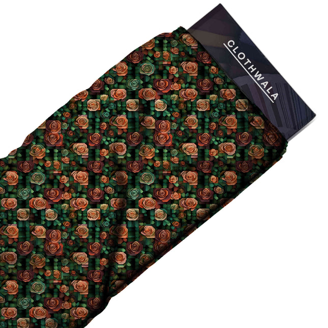 Burnt Sienna Floral Digital Print Fabric | Festive maximalism | Vintage Revival | Poly Chiffon Print - Image 2