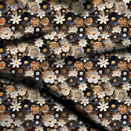 ivory cream floral digital print fabric texture — large scale closeup