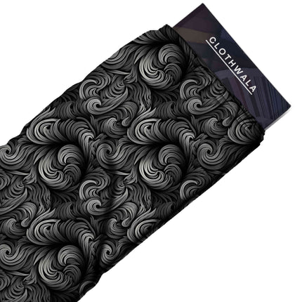 jet black abstract print fabric draped — saree styling