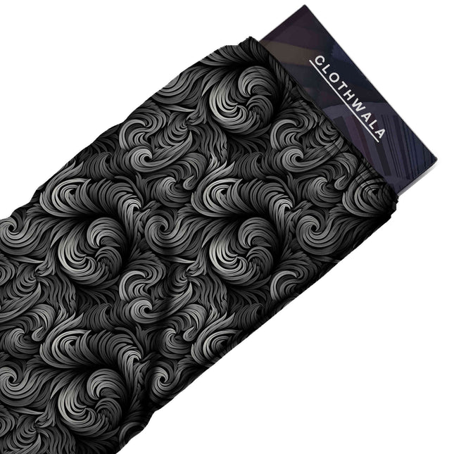 jet black abstract print fabric draped — saree styling