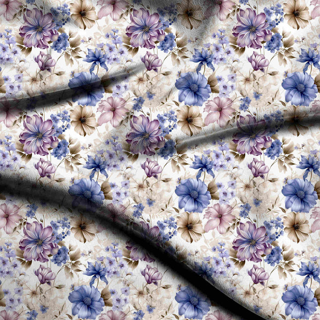 wisteria purple floral digital print fabric texture — medium scale closeup