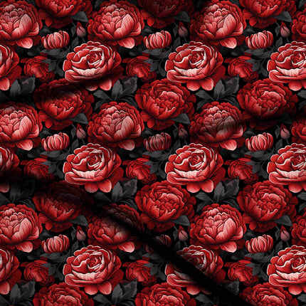 crimson red floral digital print fabric texture — large scale closeup