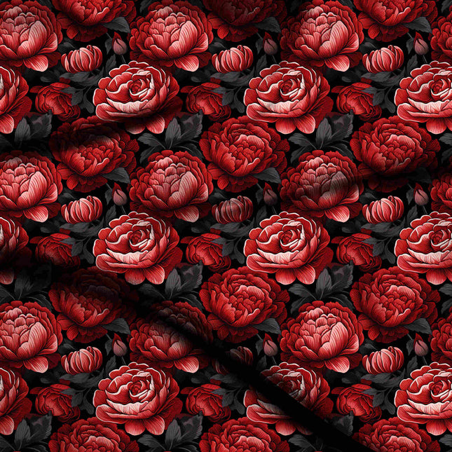 crimson red floral digital print fabric texture — large scale closeup