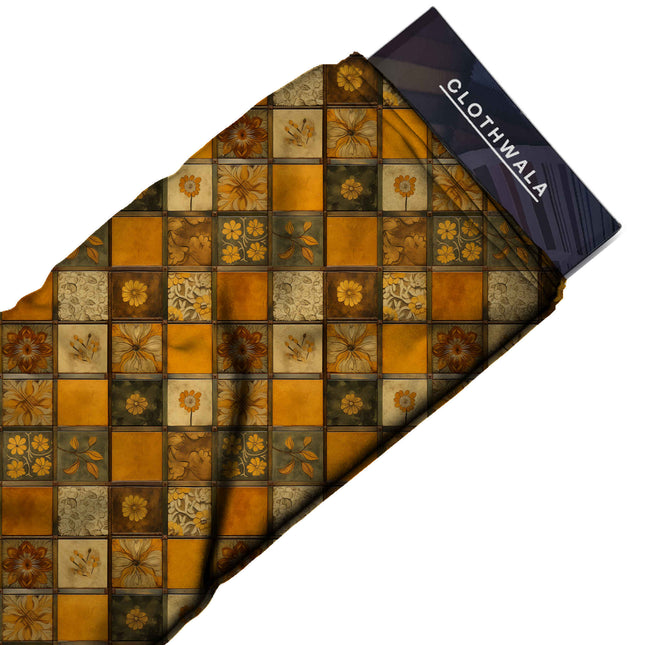 Ochre Floral Digital Print Fabric | Lehenga Dupatta Kaftan | Wedding Fabric | Vintage rock aesthetic | Heritage silk fabric - Image 2