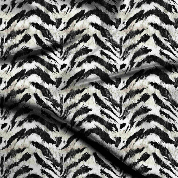 Jet Black Abstract Chevron Zebra Print Fabric