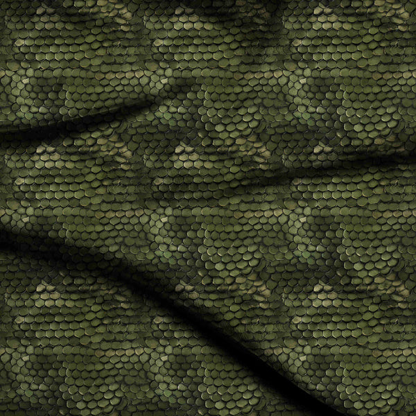 Moss Green Dense Overlapping Reptilian Dragon Scale Print Fabric