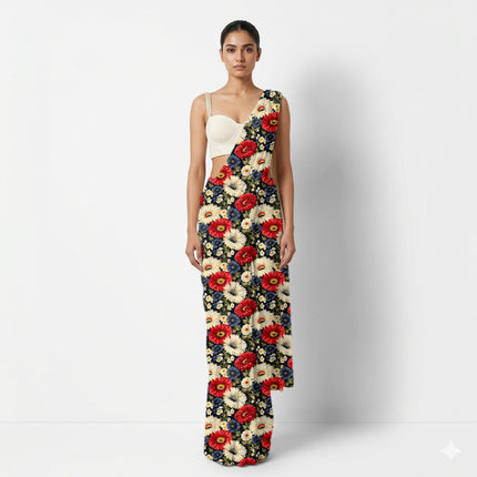 Midnight Blue Floral Digital Print Fabric for Dress | Luxe Resort Wear - Image 5