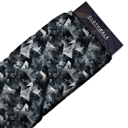charcoal geometric print fabric draped — trousers styling