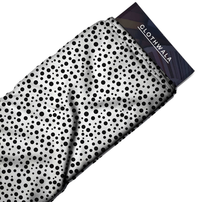 jet black polka print fabric draped — wide-leg trousers styling