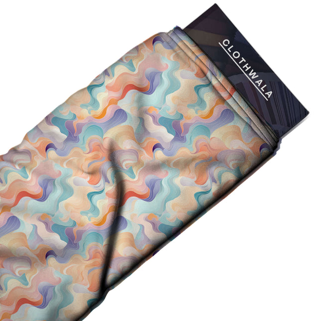 apricot orange abstract print fabric draped — kaftan styling