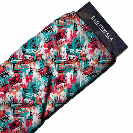 teal abstract fabric detail — digital print closeup
