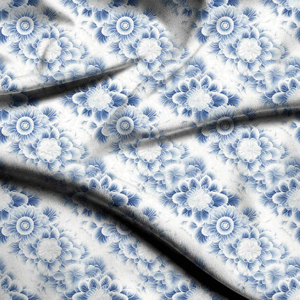 cobalt blue floral digital print fabric texture — large scale closeup
