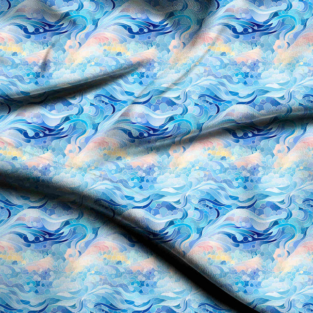 cerulean blue abstract digital print fabric texture — large scale closeup