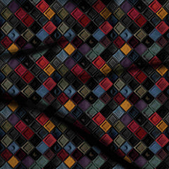deep crimson geometric all-over print pattern — medium scale repeat layout