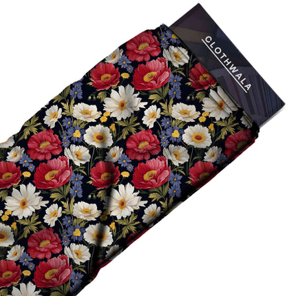 Midnight Blue Floral Digital Print Fabric for Maxi | Evening Wear - Image 4