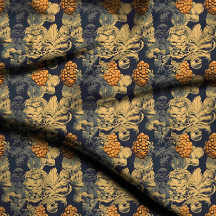 deep navy floral digital print fabric texture — large scale closeup