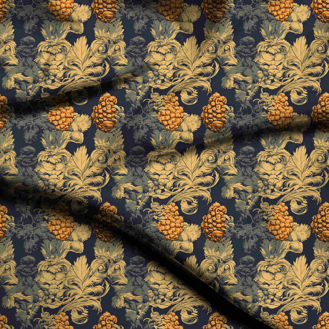 deep navy floral digital print fabric texture — large scale closeup