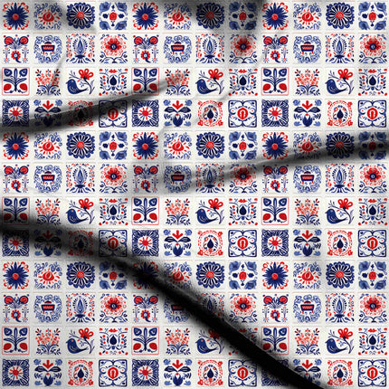 cobalt blue ethnic digital print fabric texture — medium scale closeup