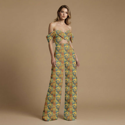 mustard yellow floral fabric detail — matte finish digital print closeup