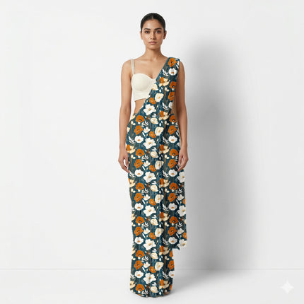 Forest Green Floral Digital Print Fabric for Dress | Festive Indian Wear - Image 6