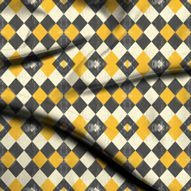 marigold yellow geometric digital print fabric texture — medium scale closeup