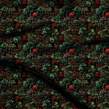 jet black floral digital print fabric texture — large scale closeup
