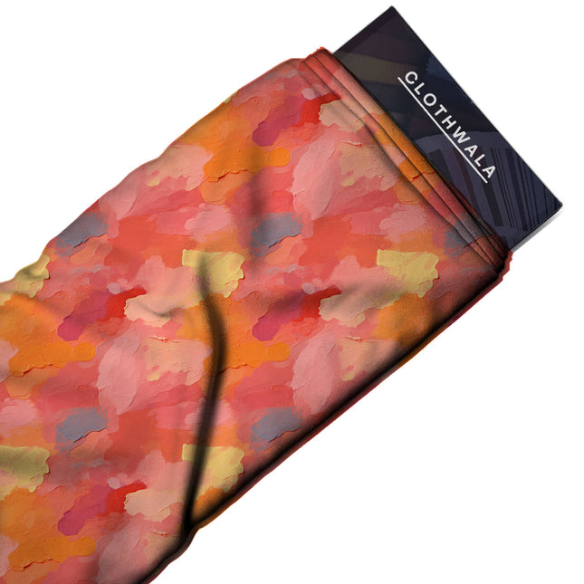 coral pink abstract print fabric draped — kaftan styling