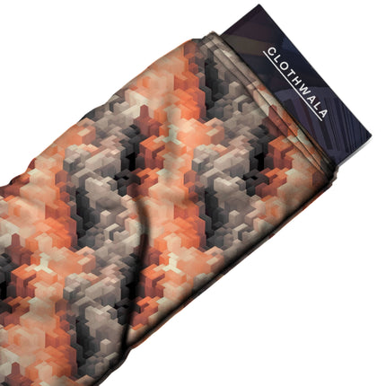 burnt sienna geometric all-over print pattern — medium scale repeat layout