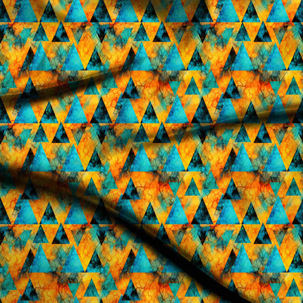 marigold orange geometric digital print fabric texture — medium scale closeup