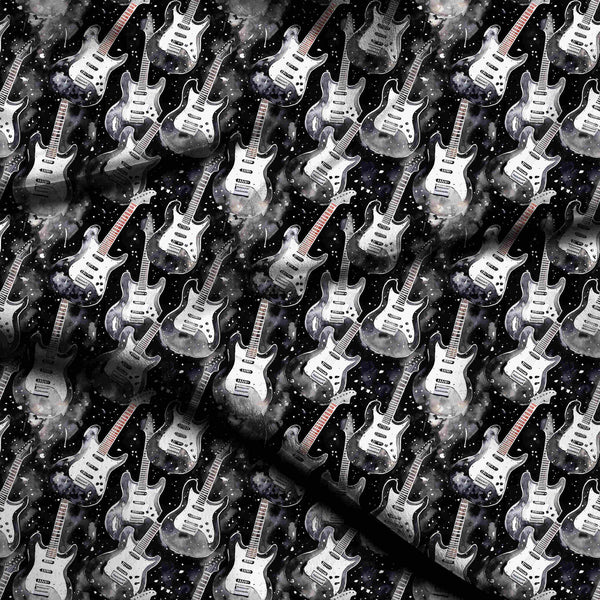 Charcoal Monochrome Electric Guitars With Watercolor Print Fabric