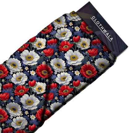 Midnight Blue Floral Digital Print Fabric for Dress | Whimsical Ethnic Wear - Image 9