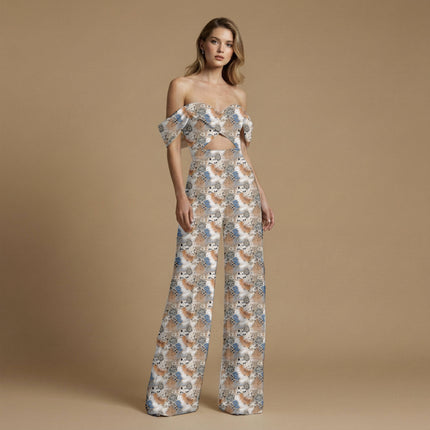 ivory cream other print fabric draped — statement blazer styling