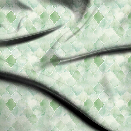 Mint Green Geometric Digital Print Fabric for Scarf | Resort Wear - 5576