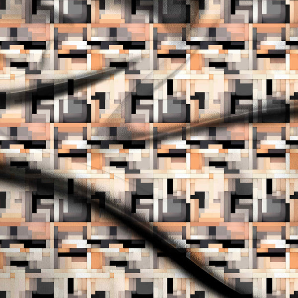 Ivory Cream Layered geometric blocks with subtle Maxi Dress Fabric