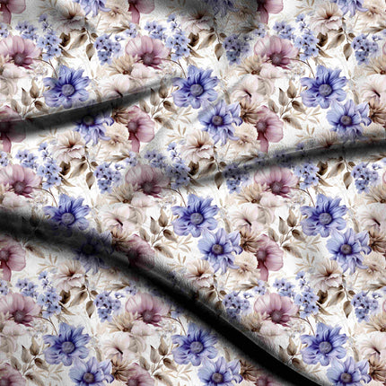 periwinkle floral digital print fabric texture — medium scale closeup