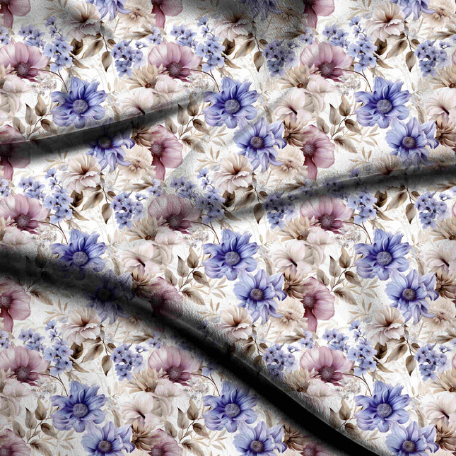 periwinkle floral digital print fabric texture — medium scale closeup