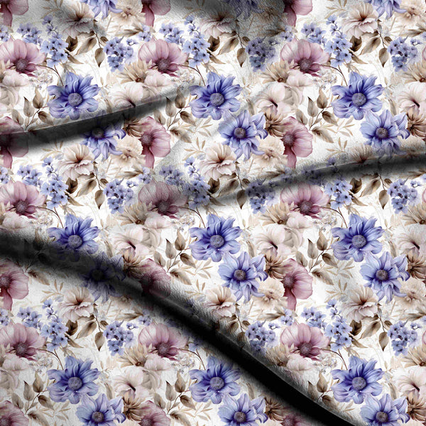 Periwinkle Dreamy Watercolor Floral Bouquet Print Fabric