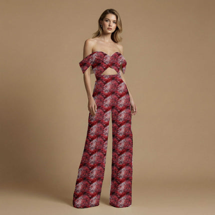 crimson red animal print fabric draped — skirt styling