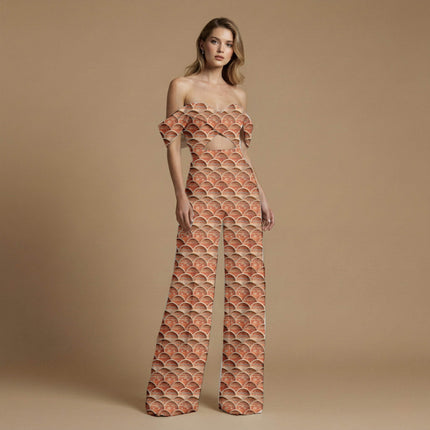 terracotta geometric all-over print pattern — medium scale repeat layout