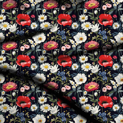 Navy Blue Floral Digital Print Fabric for Set | Urban Festival Wear - 5077