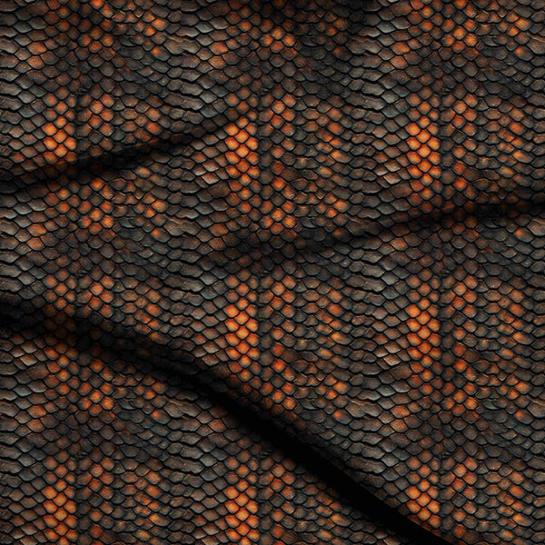Charcoal Black Glowing Ember Reptilian Scales Print Fabric